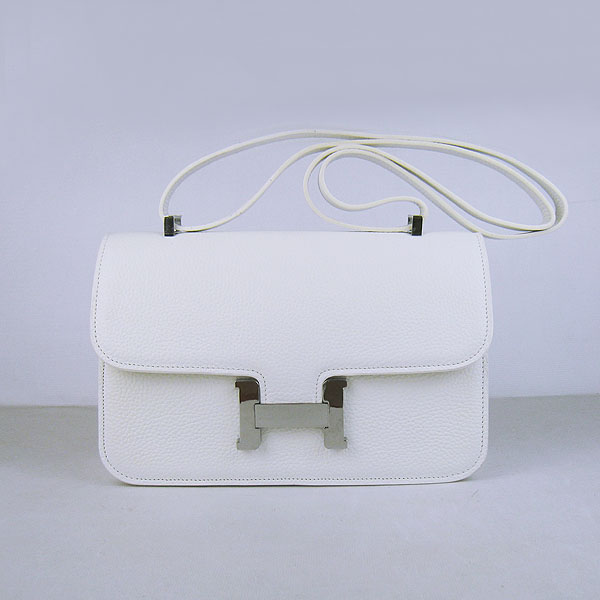 7A Hermes Constance Togo Leather Single Bag White Silver Hardware H020